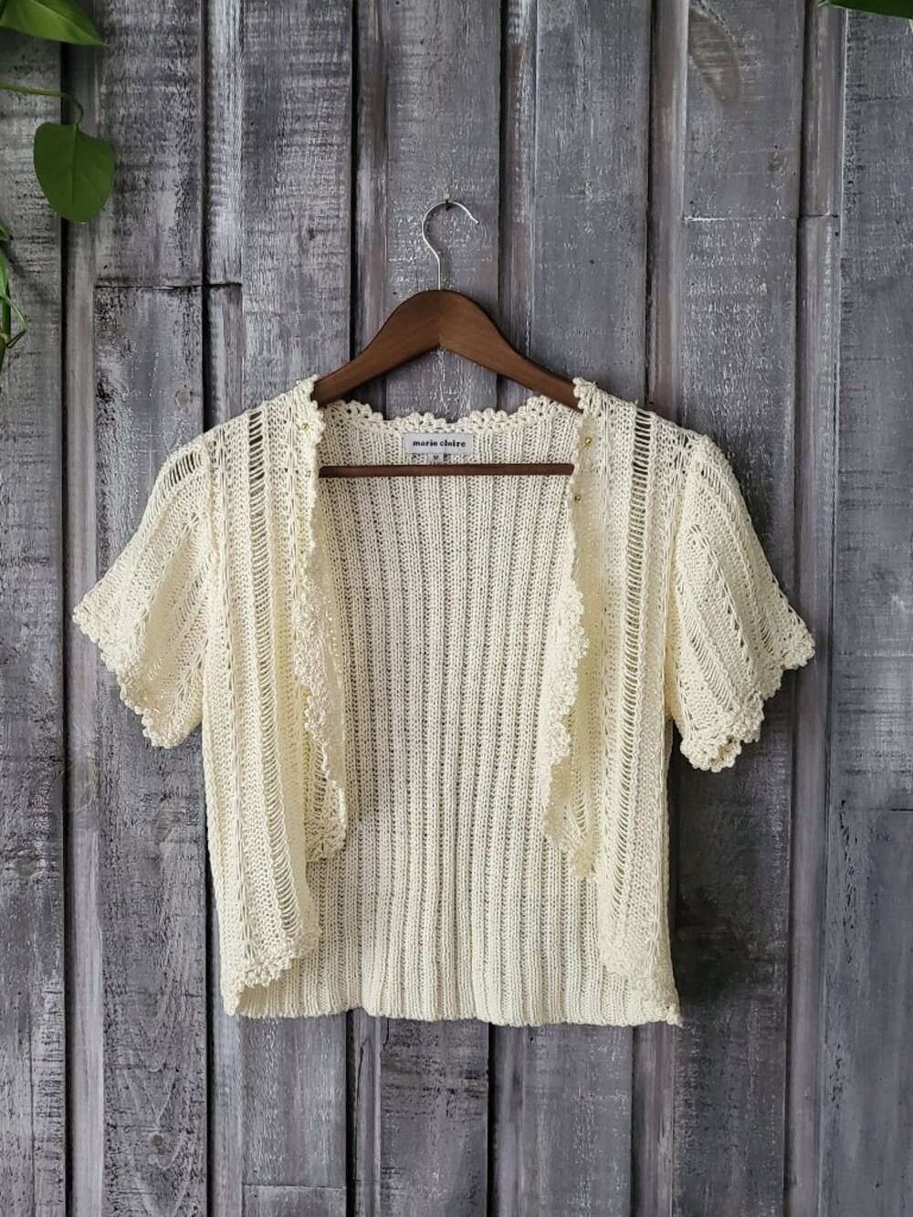 VTG 90s Crochet Knit Short Sleeve Bolero Cardigan Shrug M